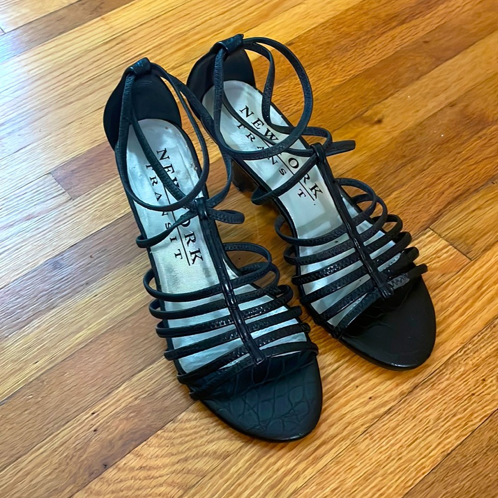 Vintage Black Strappy Wedge Heels